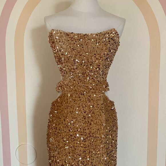 Donnee Par Dieu 'Scarlett' Gold Sequin Gown Size Large - Picture 5 of 15